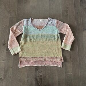 Relais Anthropolgie Colorful Knit Sweater Boho Artistic Rainbow Made in USA XS